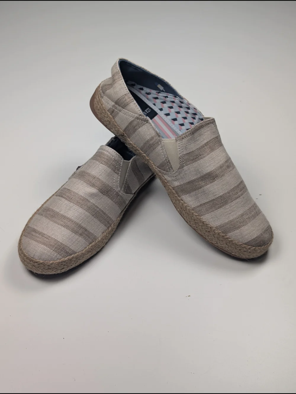 NWT Ben Sherman Mens Taupe Beige Striped Espadrille Slip On Loafers Size 9.5